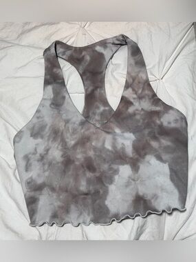 Carbon38 Women's Tie-Dye Padded Racerback Crop Top Gray Small